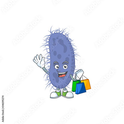 cartoon character concept of rich salmonella typhi with shopping bags