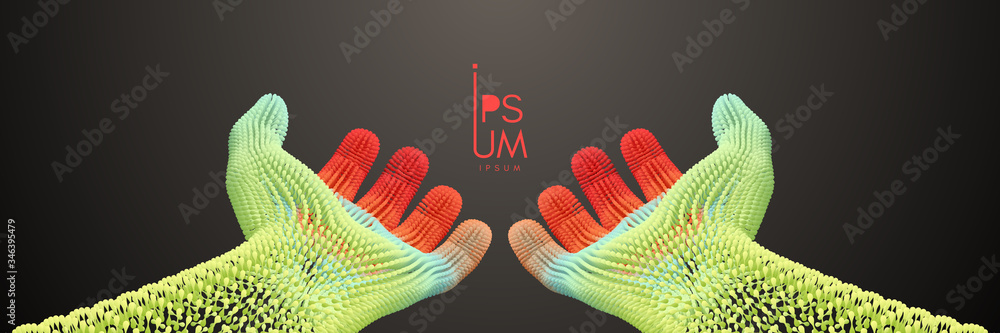 Helping and proctecting hands. Technologies of the future. Connection structure. 3D vector illustration for advertising, marketing or presentation. Helping and proctecting hands. Technologies of the future. Connection structure. 3D vector illustration for advertising, marketing or presentation.
