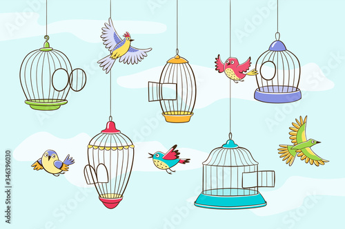 Birds leaving their cages