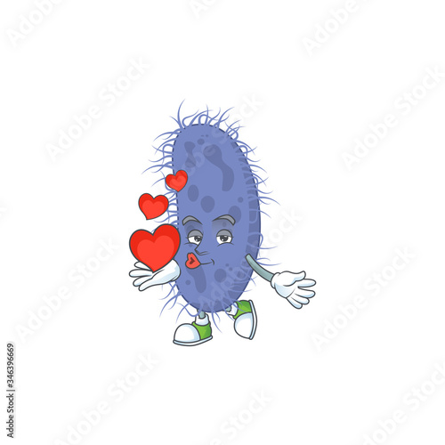 An adorable cartoon design of salmonella typhi holding heart