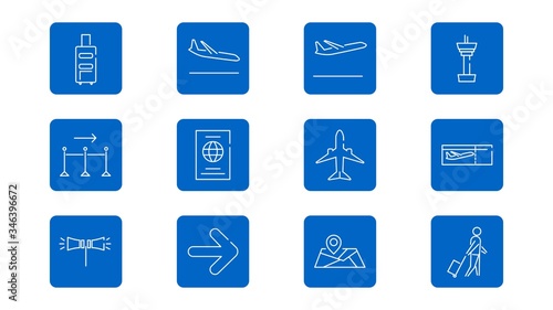 airport icon collection. including tickets, passports, planes and others.vector illustration © PidcoArt