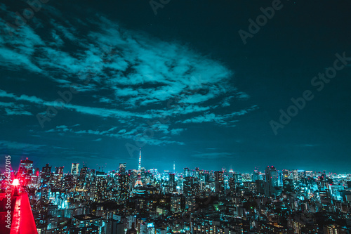 東京の俯瞰夜景、夜景、航空障害灯、都会、TOKYO、night、別パターン