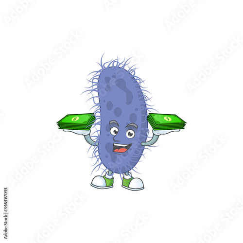 A cheerful salmonella typhi mascot design with some money on hands