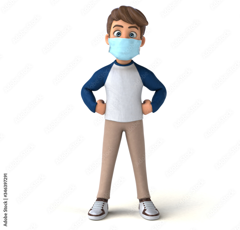 3D Illustration of a teenager with a mask 3D Illustration of a teenager with a mask