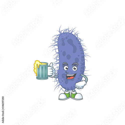 Happy salmonella typhi mascot style toast with a glass of beer