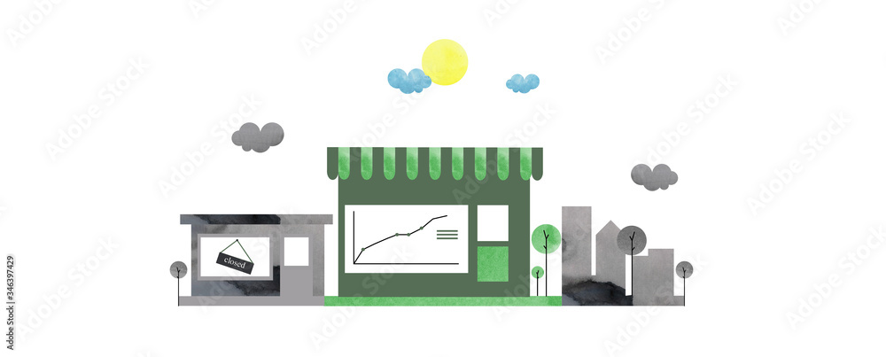 Naklejka premium Small business growth during coronavirus lockdown flat illustration, positive profit chart for medium business during covid-19 self-isolation, how to survive as a business during the pandemic concept