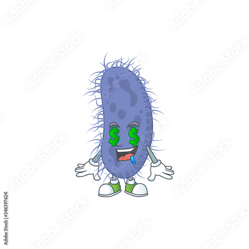 mascot character style of rich salmonella typhi with money eyes