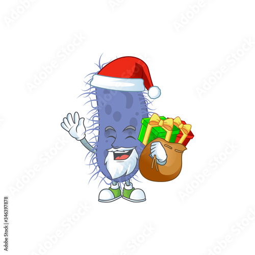 Santa salmonella typhi Cartoon character design with sacks of gifts