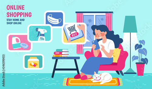 Girl shopping online at home