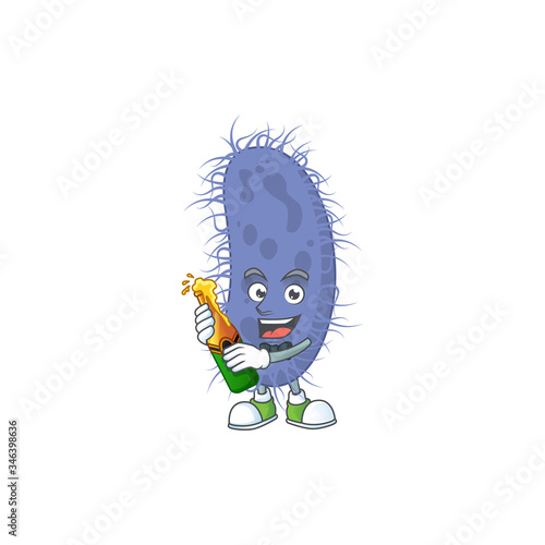 Mascot cartoon design of salmonella typhi making toast with a bottle of beer