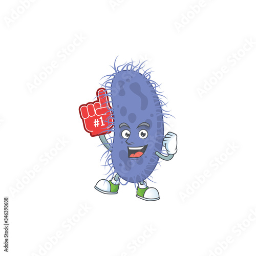 Cartoon character concept of salmonella typhi holding red foam finger