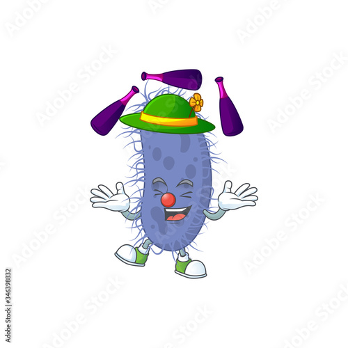 mascot cartoon style of salmonella typhi playing Juggling on stage