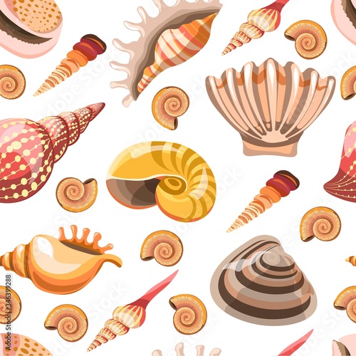 Seashells and sealife, ocean and sea dwellers seamless pattern