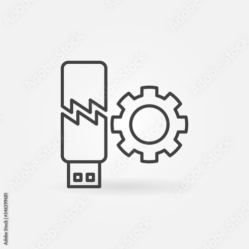 Free Download Broken USB Memory Stick with Gear vector outline concept icon - GFXLoad