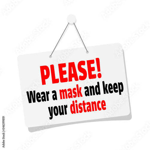 Please! wear a mask and keep your distance door sign hanging