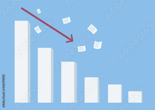 Financial crisis flat concept vector illustration. Decreasing graph 2D cartoon composition for web design. International stock market crash, world economic problem creative idea. Business bankruptcy,