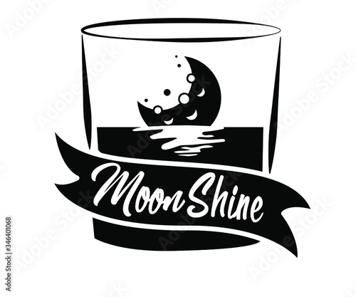 Vintage design of moonshine label with ethnic elements in the style of thin line, bourbon, moonshine and brandy. Black and white vintage logo or label options. Monochrome, black on white. white on bla