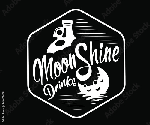 Vintage design of moonshine label with ethnic elements in the style of thin line, bourbon, moonshine and brandy. Black and white vintage logo or label options. Monochrome, black on white. white on bla