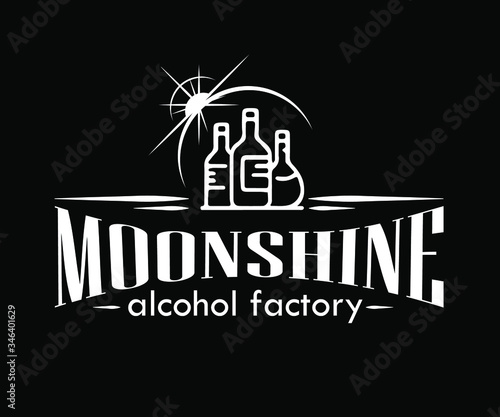 Vintage design of moonshine label with ethnic elements in the style of thin line, bourbon, moonshine and brandy. Black and white vintage logo or label options. Monochrome, black on white. white on bla