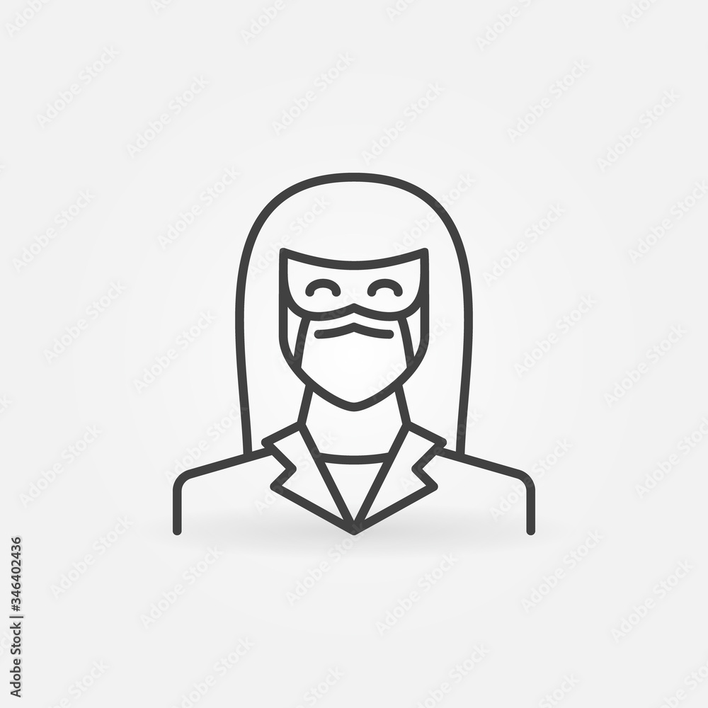 Woman Doctor or Nurse in Face Mask outline icon. Vector Face protection concept linear symbol