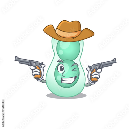 Cute handsome cowboy of serratia marcescens cartoon character with guns