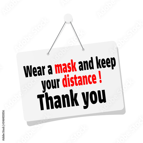 Wear a mask and keep your distance door sign hanging 