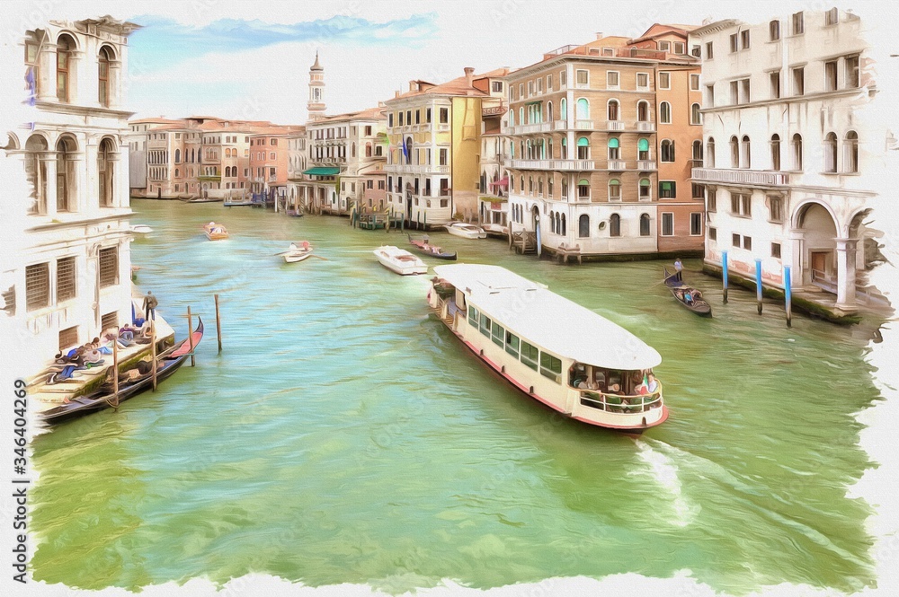 Fototapeta premium Embankment of Grand Canal. Venice. Imitation of a picture. Oil paint. Illustration