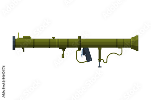 Green Bazooka Portable Rocket Launcher, Military Army Weapon Object Flat Style Vector Illustration