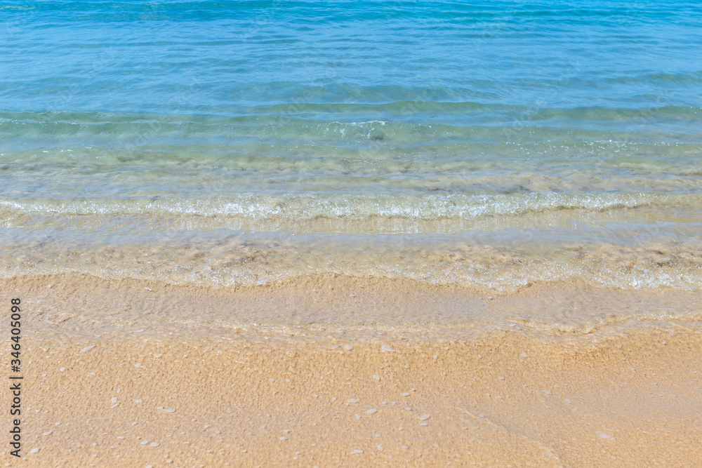 Clea sea water waving and sand beach, summer season, clean beach, tropical nature