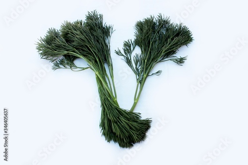 Obraz na płótnie Letter V made from green dill isolated on a white background. Alphabet made of vegetables and herbs. Healthy eating. Capital letter V made from natural green products on a white background w salonie