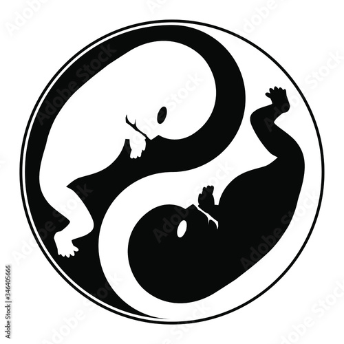 jin jang symbol with black and white embryo inside