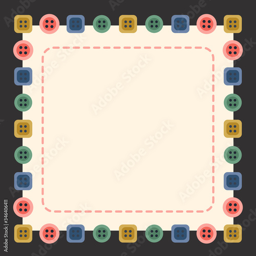Buttons and stitches frames vector. Sewing accessory page with place for your text. Scrapbooking paper design. Great for social networks, card, post, banner, sale, coupons.