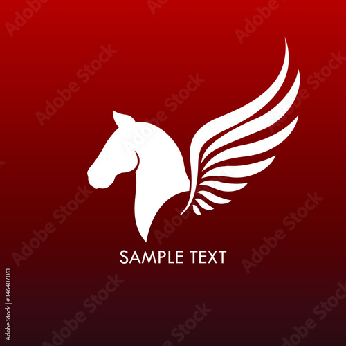horse winged logo on red background / pegasus / vector illustration