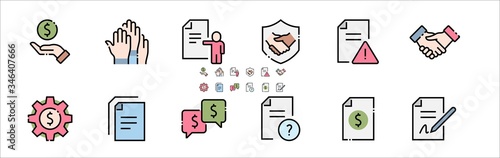 Business Cooperation Filled Outline Icons. Colorful Linear Set Vector Line Icon. Synergy, Partnership, Interaction and more. 64x64 Pixel Perfect. Editable Stroke