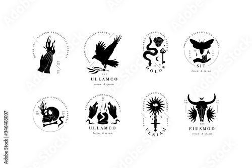 Vector design linear template logos or emblems - bohemian and mystical. Template for personal brand, psychology, astrology and esoteric.
