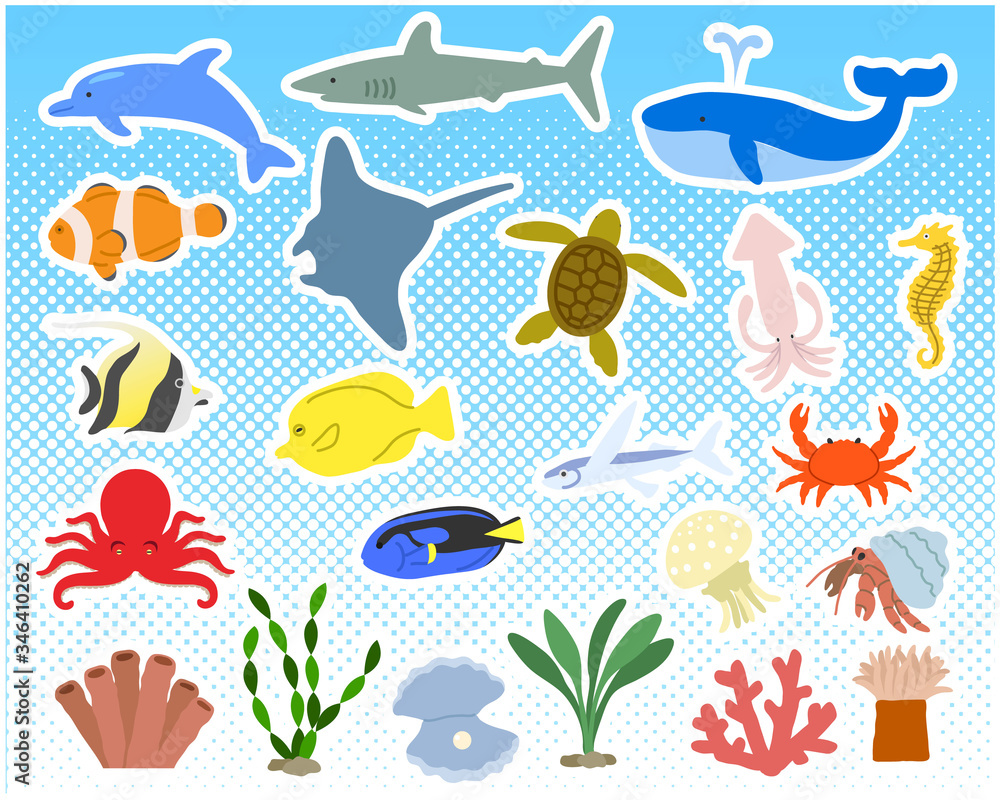 Naklejka premium 様々な海の生き物セット/ベクター