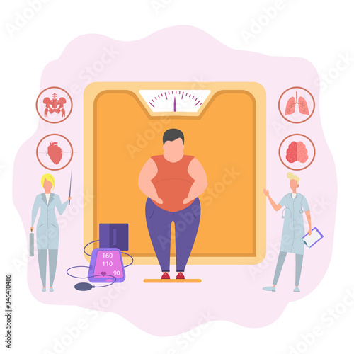 Doctors examine the patient. Diagnosis of obesity. Unhealthy diet. Obesity. Power adjustment. A nutritionist talks about a healthy diet. Seminar, webinar on the topic of proper nutrition. 