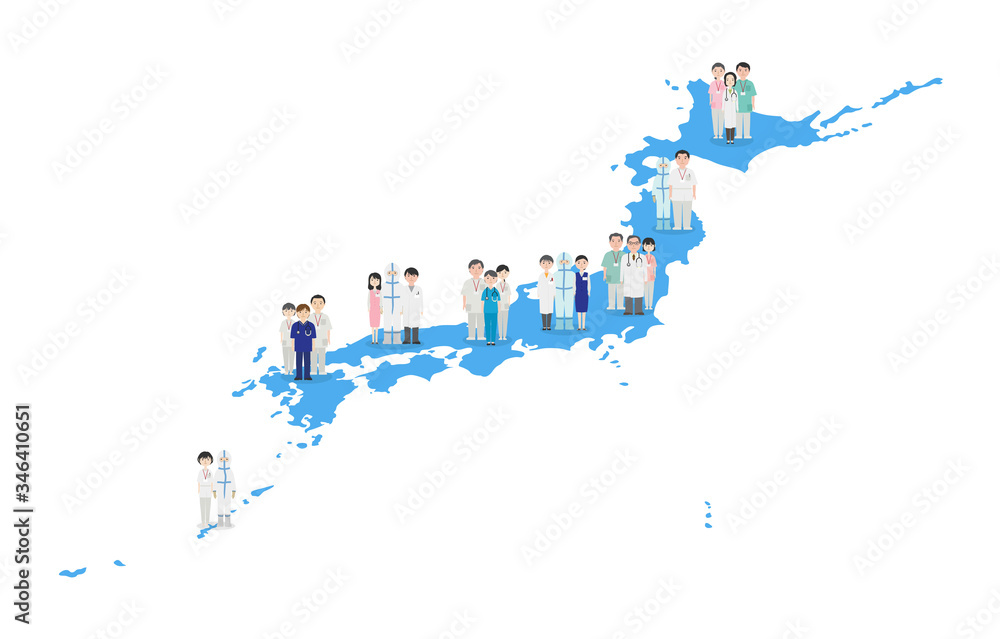 Obraz premium 日本全国で活躍する医療従事者たち(水色)