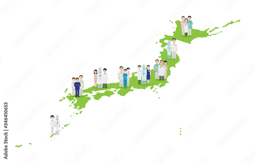 Obraz premium 日本全国で活躍する医療従事者たち（緑） 