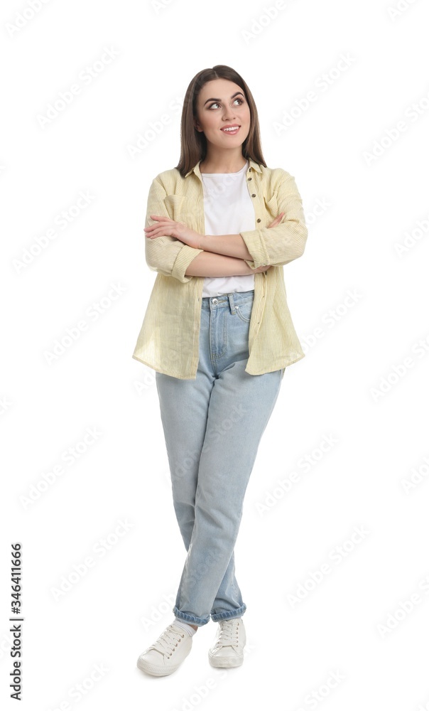 Full length portrait of young woman on white background Full length portrait of young woman on white background