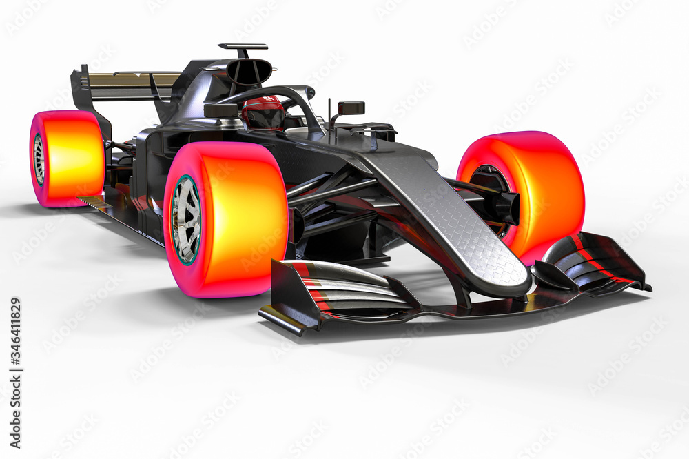 Naklejka premium 3D render image representing a race car with infrared tires that can be used in simulation 