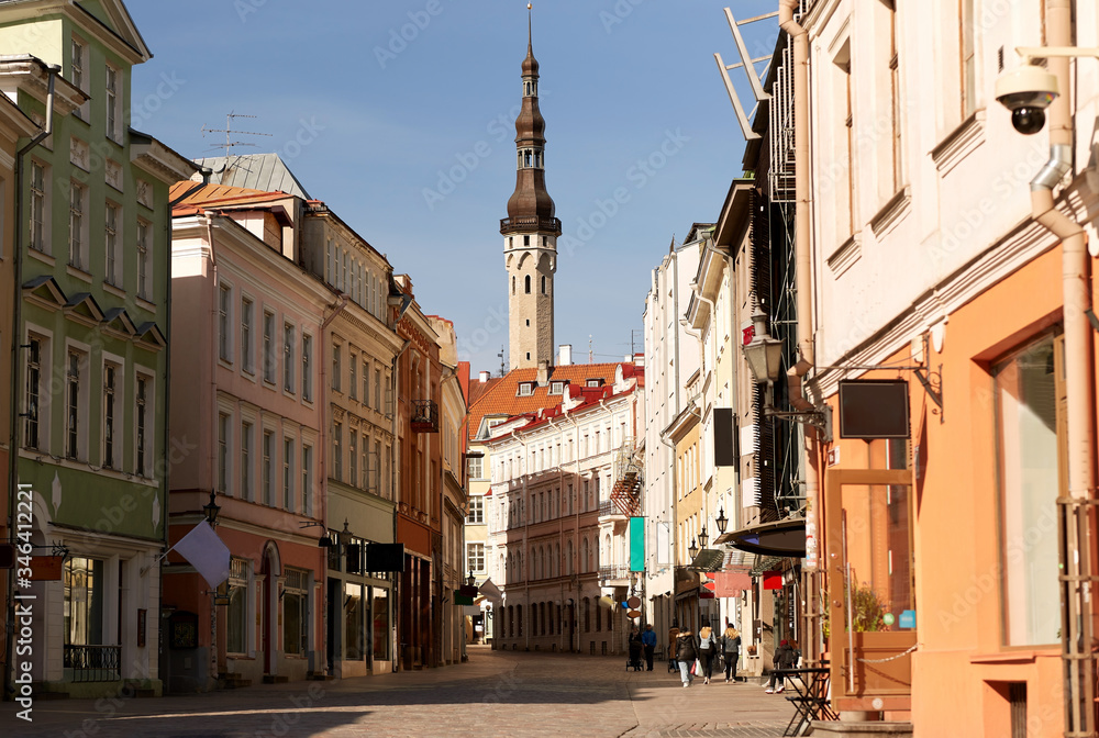 Fototapeta premium architecture and urban concept - empty street of Tallinn city old town