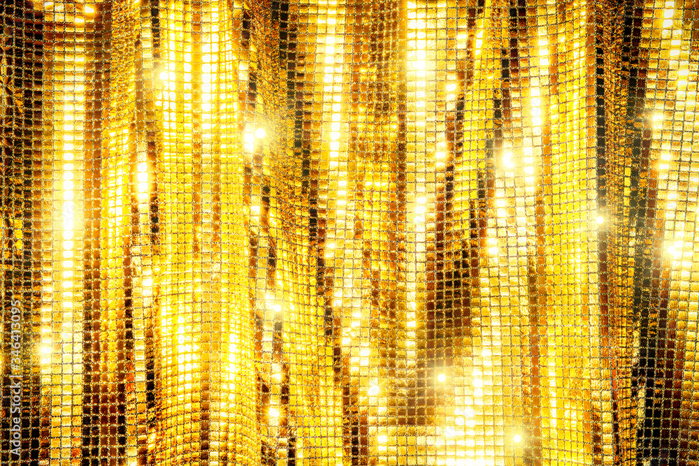 金色に光り輝くスパンコールのカーテンの背景テクスチャー Stock Photo Adobe Stock
