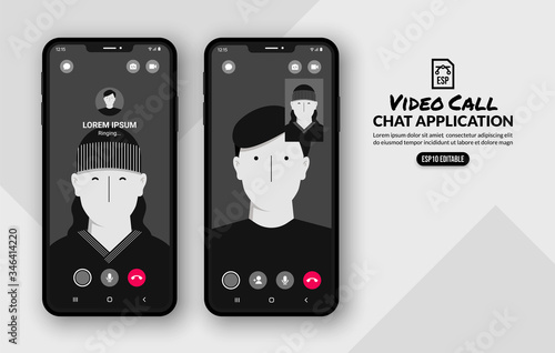 Video call application template, realistic social media mobile application mockup