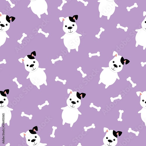 Fototapeta Naklejka Na Ścianę i Meble -  Cute Dog And Bone Vector Seamless Pattern. Kawaii cartoon style