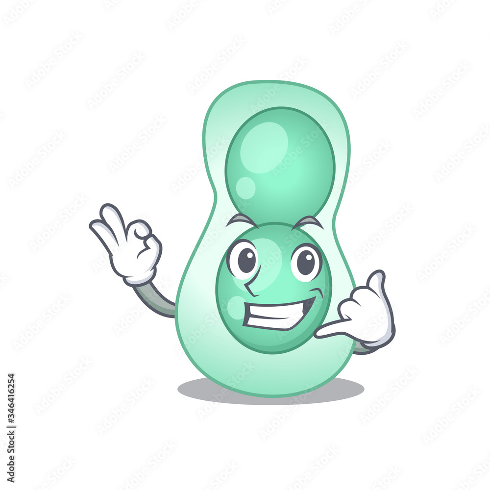 Cartoon design of serratia marcescens with call me funny gesture Cartoon design of serratia marcescens with call me funny gesture