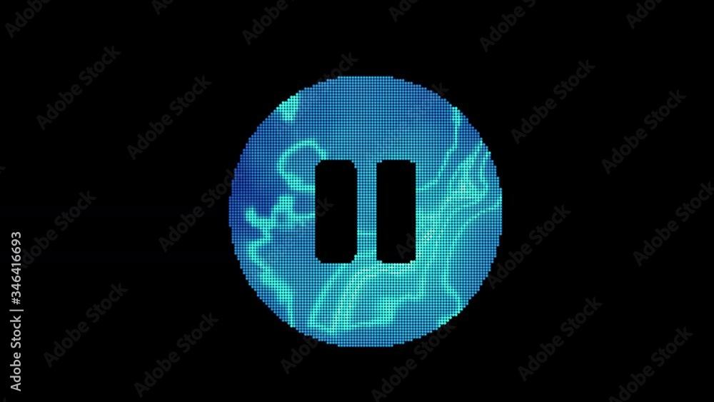The symbol pause circle is assembled from small balls. Then it shimmers with blue. It crumbles and disappears. In - Out loop. Alpha channel The symbol pause circle is assembled from small balls. Then it shimmers with blue. It crumbles and disappears. In - Out loop. Alpha channel
