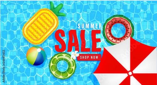 elements summer sale promotion  shopping,summer promo,holidays on the beach,web banner template background vector 3D style