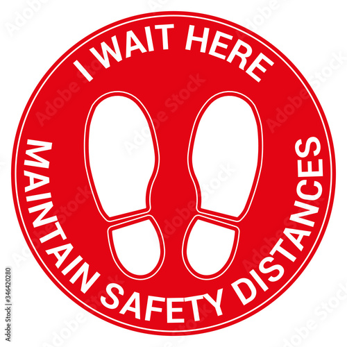 Floor signal for social distancing antivirus, english language, vector illustration
