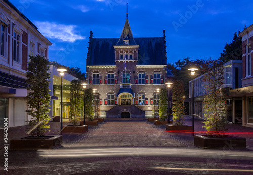 City of Veendam at night. Twilight. City hall. photo